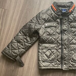 Unisex Olive + Orange Box Quilted Fall Jacket.